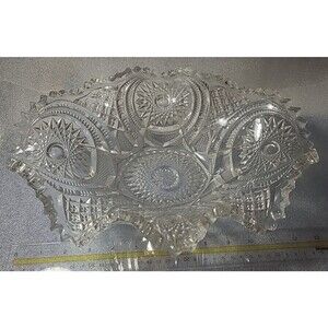 VINTAGE AMERICAN BRILLANT CUT GLASS OBLONG BOWL 13" x 10" ELEGANT